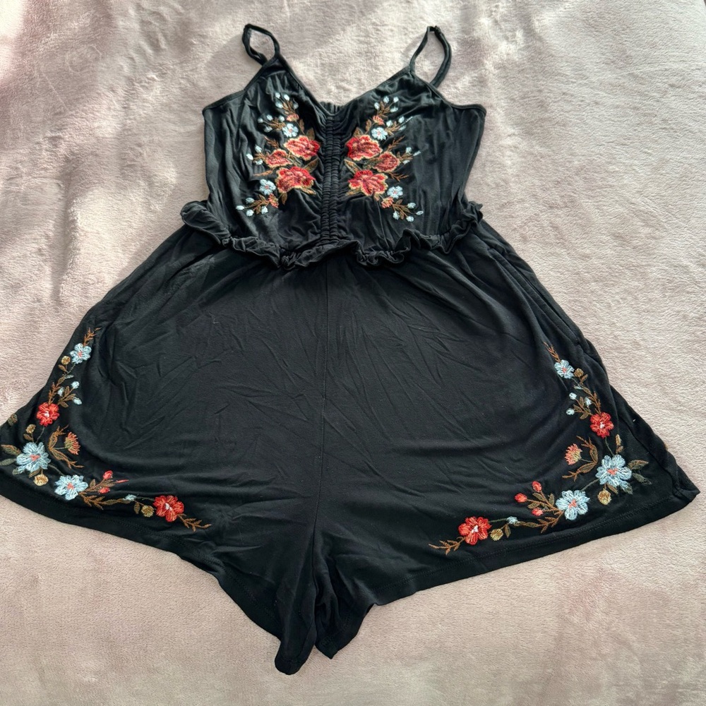 American Eagle Outfitters Black Romper with Floral Details